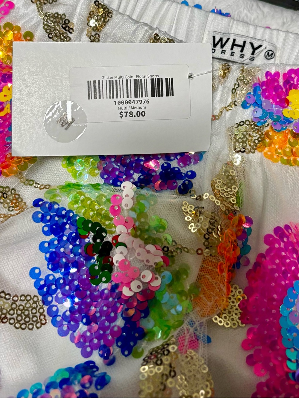 High-Waist Sequin Floral Shorts - White with Multicolor Sequins - Picture 5 of 5